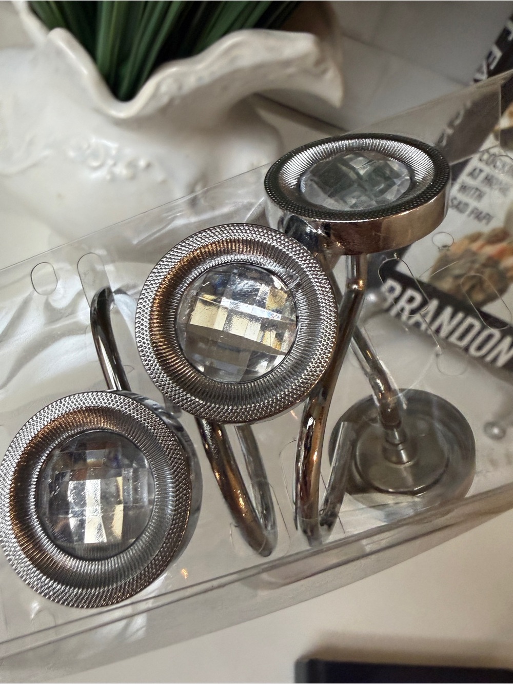 Brand new Silver Crystal Shower Curtain Hooks - Set of 4